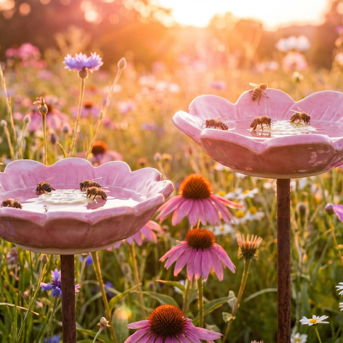 Keramisk Blomma Bi Vattenskål, Set om 4