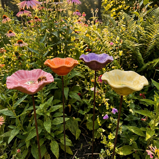 Keramisk Blomma Bi Vattenskål, Set om 4