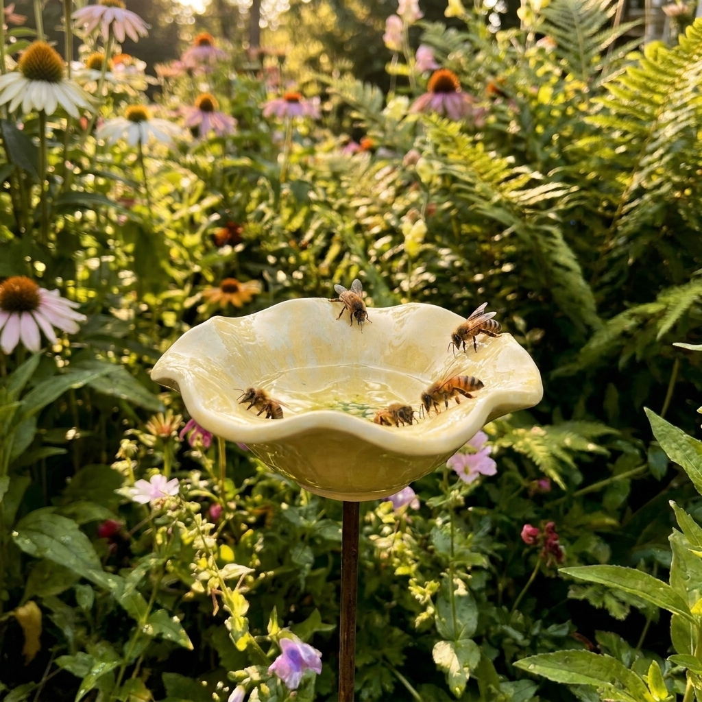 Keramisk Blomma Bi Vattenskål, Set om 4