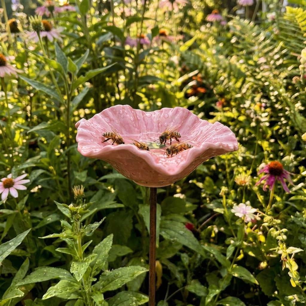 Keramisk Blomma Bi Vattenskål, Set om 4