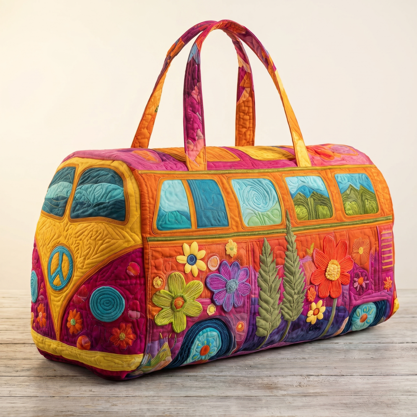 Maggie's Handquilted Hippie Bus Weekender — hero three-quarter view